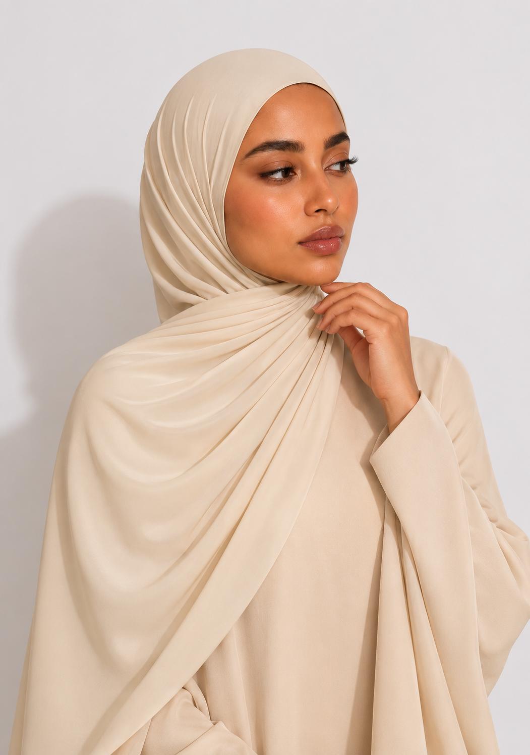 Premium Satin Jersey Hijab - buttercream